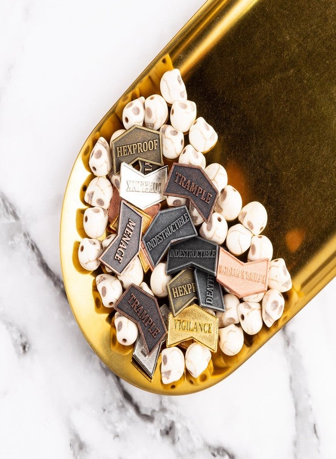 LAMJAM 36 Pieces Magic The Gathering Antique Metal Token Counter MTG Keyword Counters Creature Stats Buff Tokens for CCG Card Gaming Accessories - Image 4